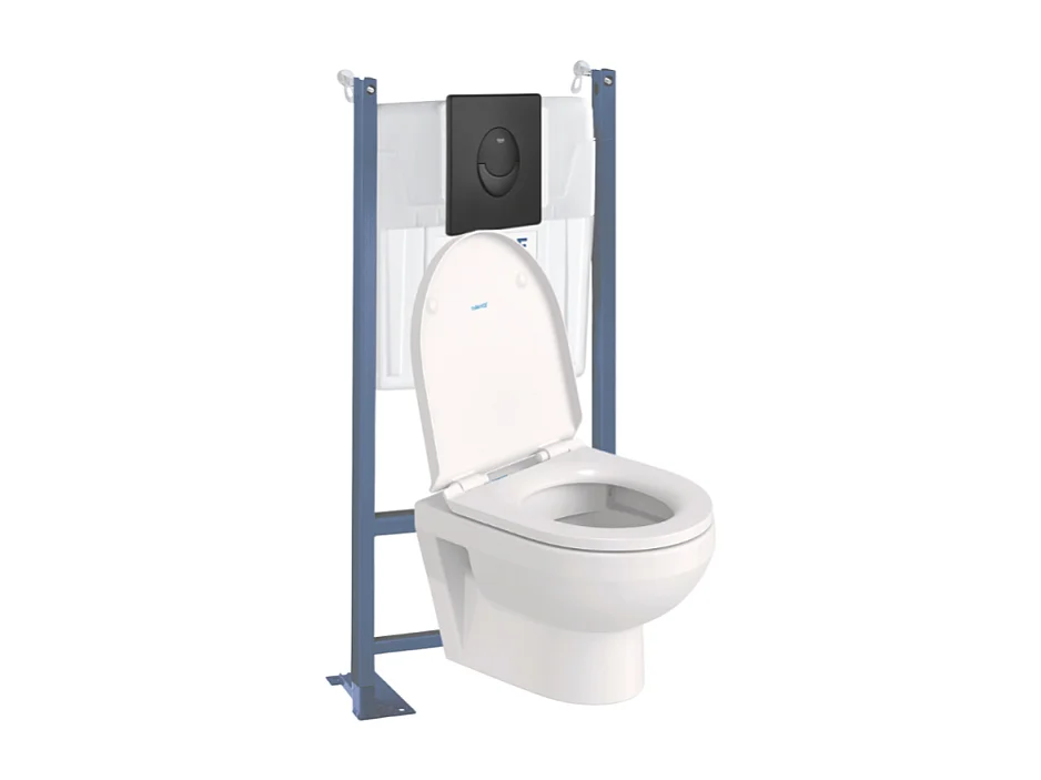 Pack WC suspendu sans bride compact DURAVIT Duravit No.1 + bâti support GROHE Rapid SL Projet + abattant + plaque noir mat