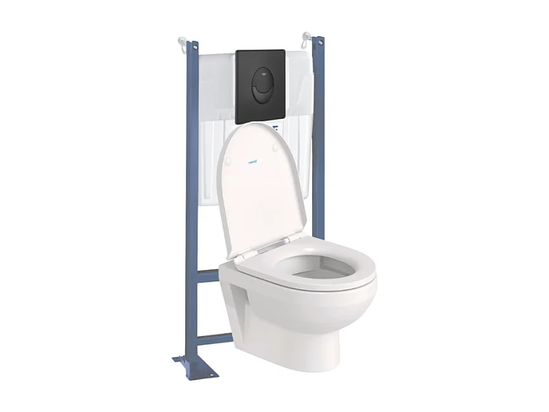 Pack WC suspendu sans bride compact DURAVIT Duravit No.1 + bâti support GROHE Rapid SL Projet + abattant + plaque noir mat