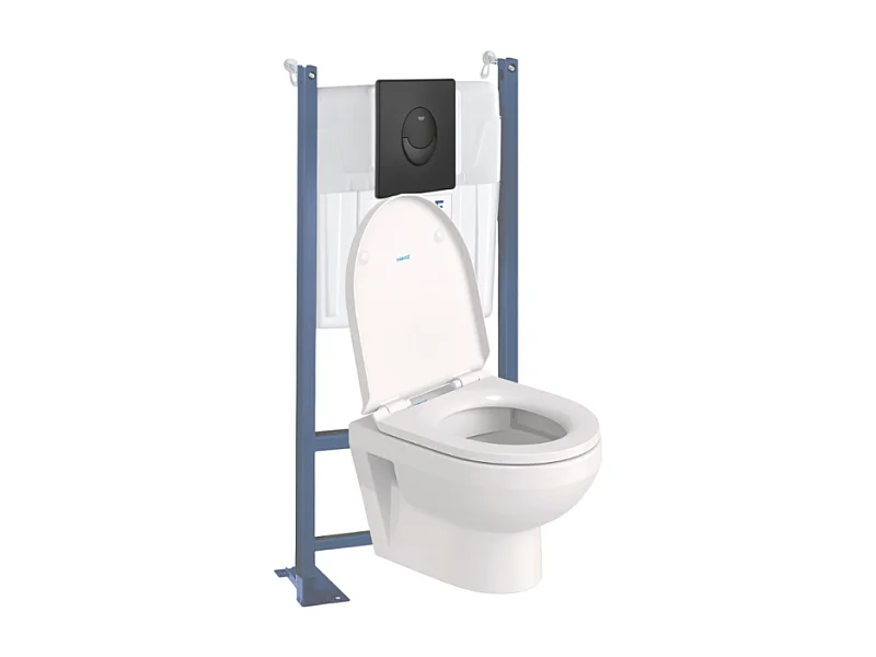 Pack WC suspendu sans bride compact DURAVIT Duravit No.1 + bâti support GROHE Rapid SL Projet + abattant + plaque noir mat