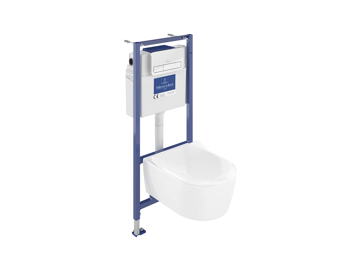 Pack WC suspendu sans bride VILLEROY ET BOCH Avento + Bâti support ViConnect Pro + abattant frein de chute + plaque chromée