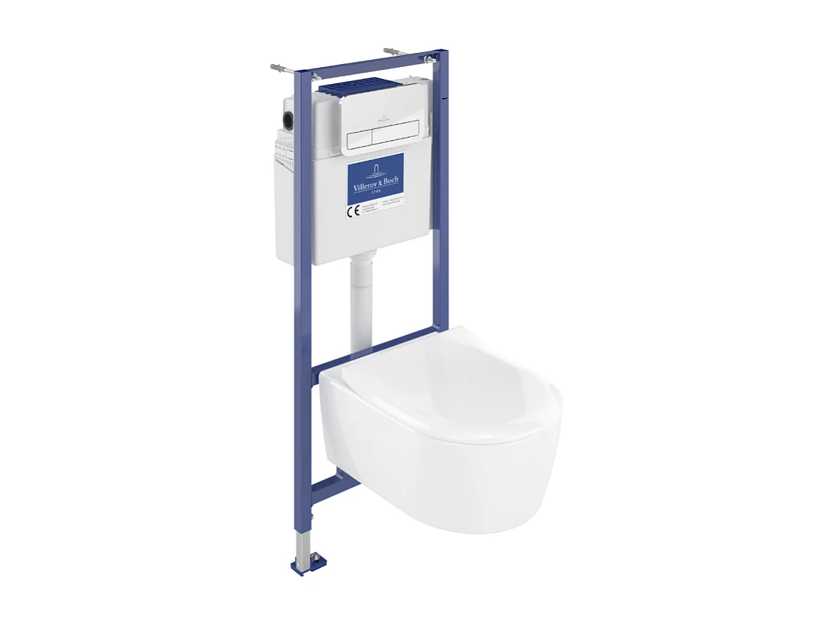 Pack WC suspendu sans bride VILLEROY ET BOCH Avento + Bâti support ViConnect Pro + abattant frein de chute + plaque chromée