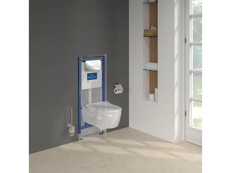 Pack WC suspendu sans bride VILLEROY ET BOCH Avento + Bâti support ViConnect Pro + abattant frein de chute + plaque chromée