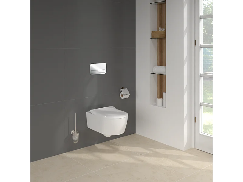 Pack WC suspendu sans bride VILLEROY ET BOCH Avento + Bâti support ViConnect Pro + abattant frein de chute + plaque chromée
