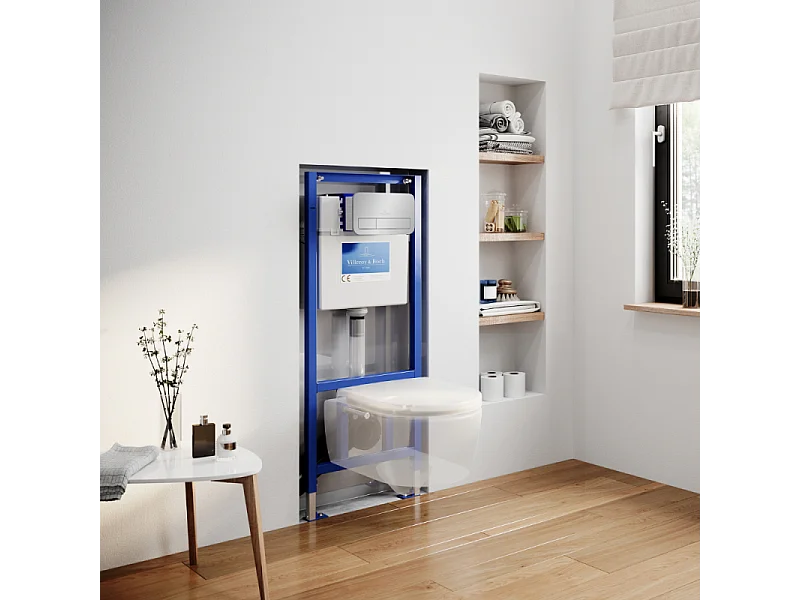 Pack WC suspendu sans bride VILLEROY ET BOCH Avento + Bâti support ViConnect Pro + abattant frein de chute + plaque chromée