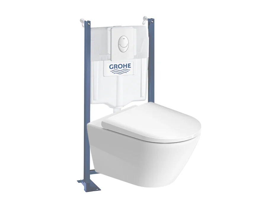 Pack WC suspendu sans bride DURAVIT D-Neo + bâti support GROHE Rapid SL Projet + abattant + plaque blanc