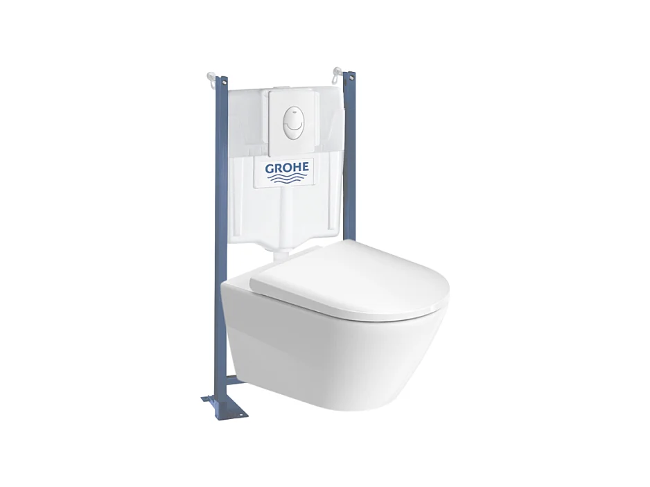 Pack WC suspendu sans bride DURAVIT D-Neo + bâti support GROHE Rapid SL Projet + abattant + plaque blanc