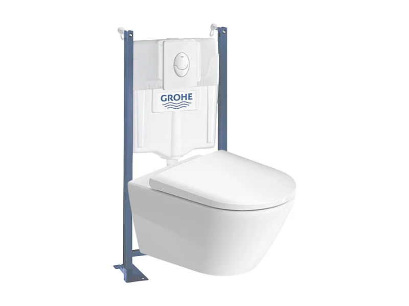 Pack WC suspendu sans bride DURAVIT D-Neo + bâti support GROHE Rapid SL Projet + abattant + plaque blanc