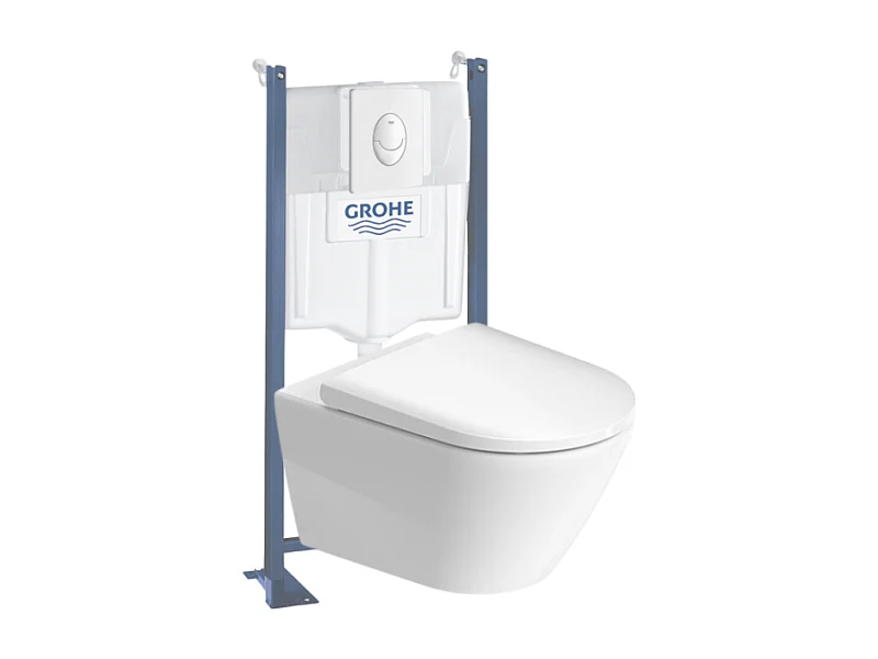 Pack WC suspendu sans bride DURAVIT D-Neo + bâti support GROHE Rapid SL Projet + abattant + plaque blanc