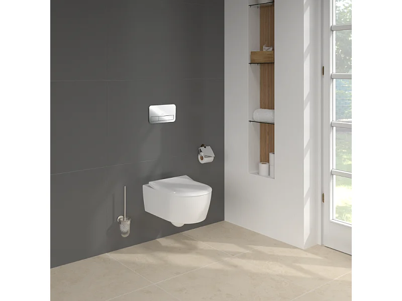 Pack WC suspendu sans bride VILLEROY ET BOCH Avento + abattant + bâti-support sol et mur + plaque noire mate