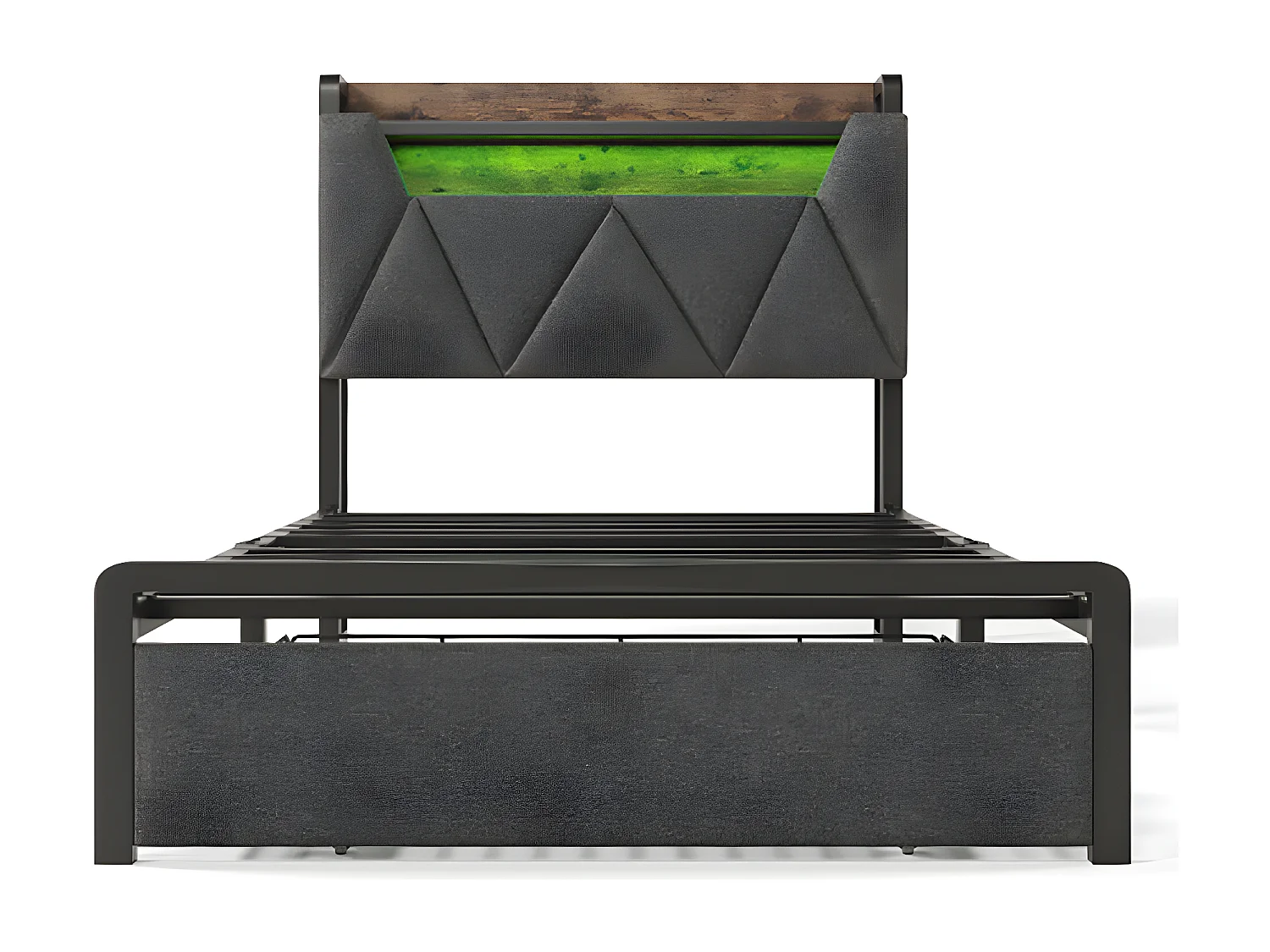 Lit adulte Lit avec tiroirs Lit rembourré avec fonction de chargement USB Type C Lit simple 90x200 cm avec sommier à lattes en métal Gris Avec matelas