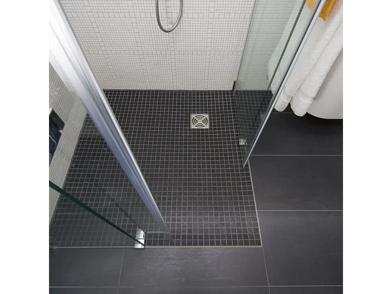 Receveur de douche à carreler 150 x 150 WEDI Fundo Primo carré écoulement excentré + bonde horizontale