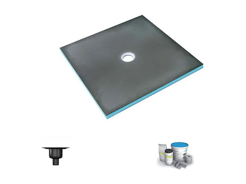 Receveur de douche à carreler 100 x 100 WEDI Fundo Primo carré écoulement centrée + bonde verticale + kit d'étancheité
