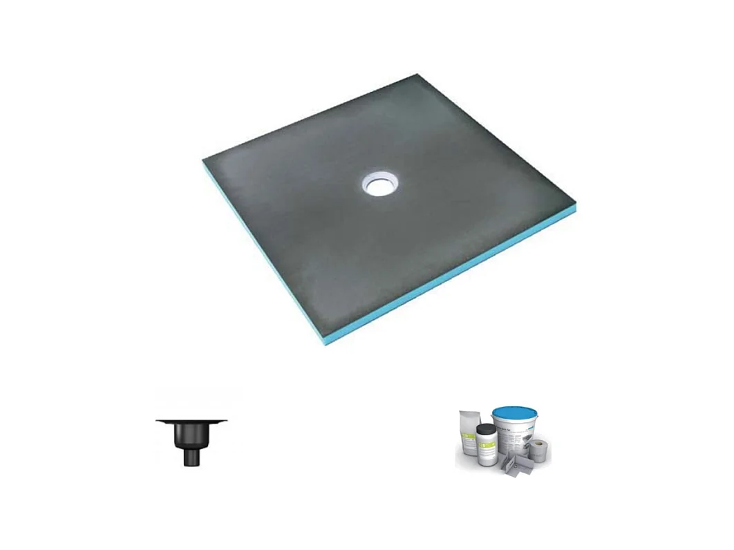 Receveur de douche à carreler 100 x 100 WEDI Fundo Primo carré écoulement centrée + bonde verticale + kit d'étancheité