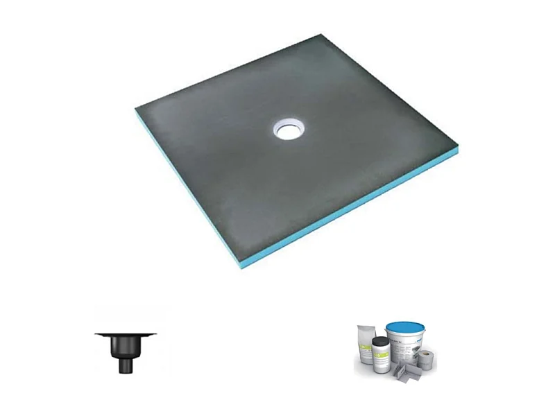 Receveur de douche à carreler 100 x 100 WEDI Fundo Primo carré écoulement centrée + bonde verticale + kit d'étancheité