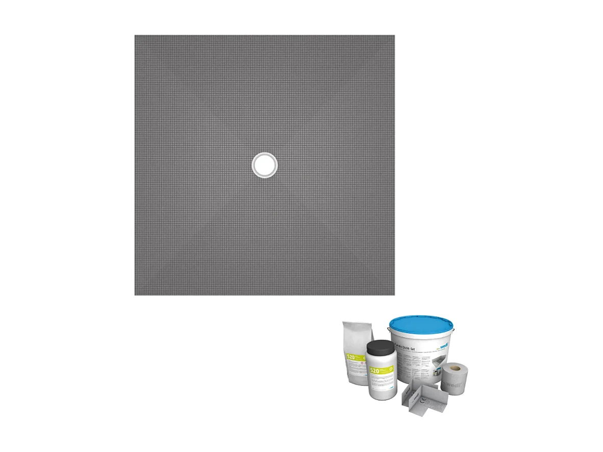 Receveur de douche à carreler 100 x 100 WEDI Fundo Primo carré écoulement centrée + kit d'étancheité