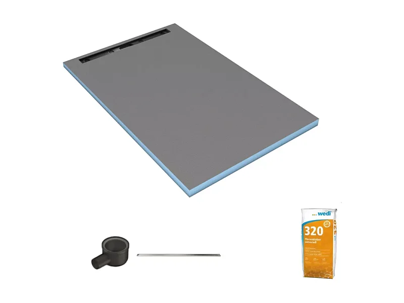 Receveur de douche à carreler 120x90cm WEDI Fundo Riolito Neo écoulement horizontal + barrette de finition 70cm+ colle 320