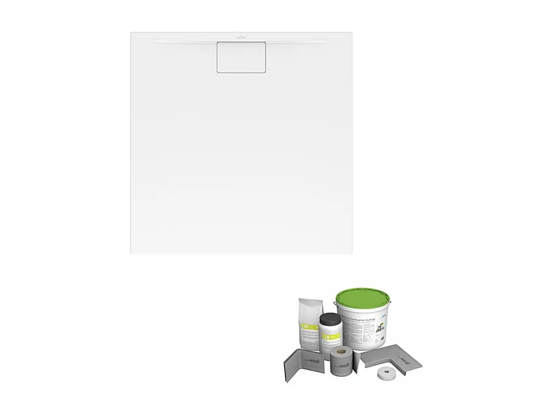 Pack receveur de douche antidérapant 80 x 80 VILLEROY ET BOCH Architectura Metalrim carré edelweiss + Kit d'étanchéité WEDI