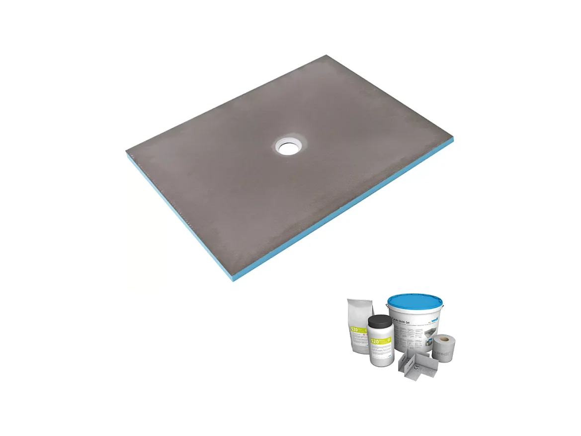 Receveur de douche à carreler 90 x 75 WEDI Fundo Primo rectangle écoulement centré + kit d'étancheité