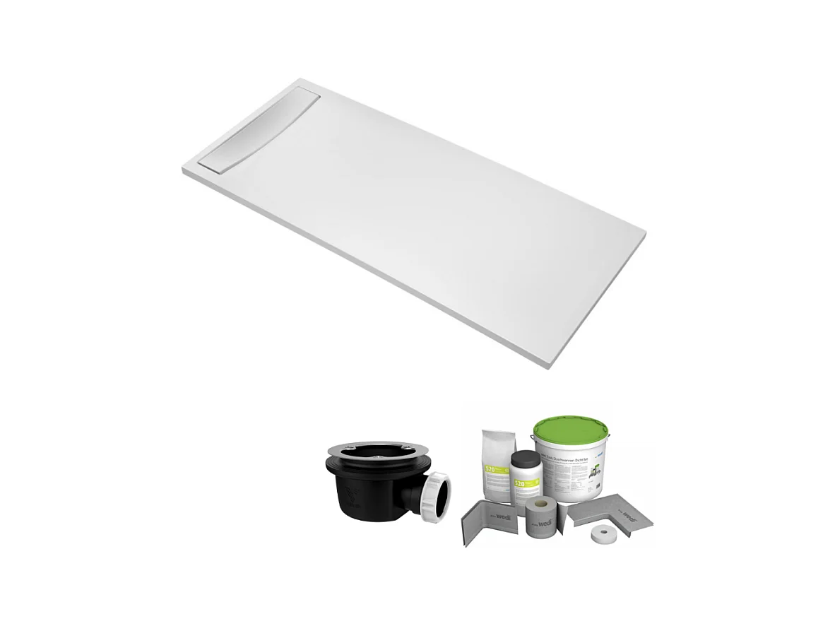 Pack receveur de douche antidérapant 180 x 80 JACOB DELAFON Flight Neus rectangle blanc+Kit d'étanchéité WEDI + Bonde + Capot