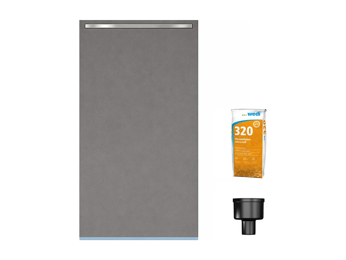 Receveur de douche à carreler 120 x 90 cm WEDI Fundo Riolito Neo + bonde verticale + barrette de finition + colle 320