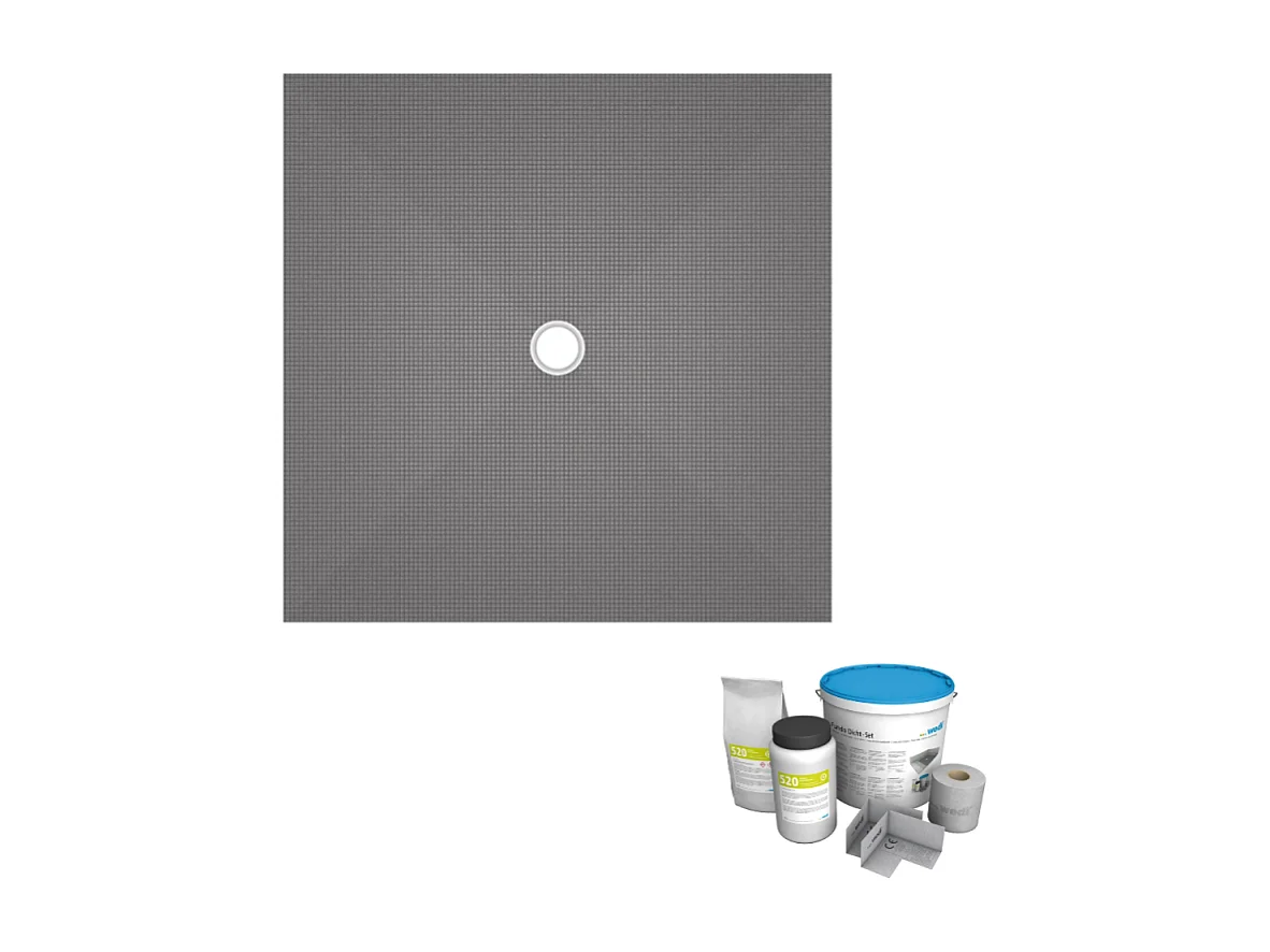 Receveur de douche à carreler 120 x 120 WEDI Fundo Primo carré écoulement centrée + kit d'étancheité