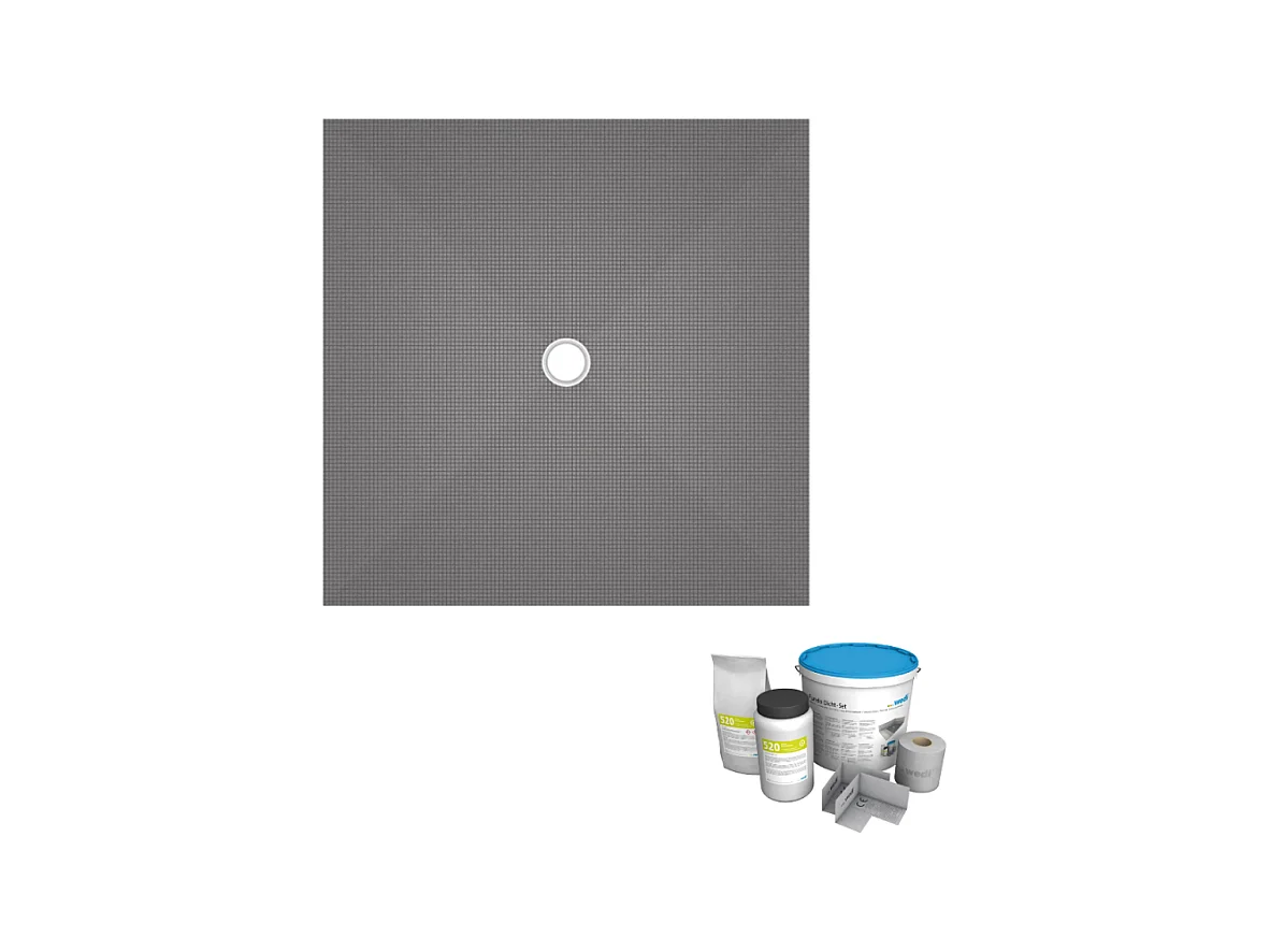 Receveur de douche à carreler 120 x 120 WEDI Fundo Primo carré écoulement centrée + kit d'étancheité
