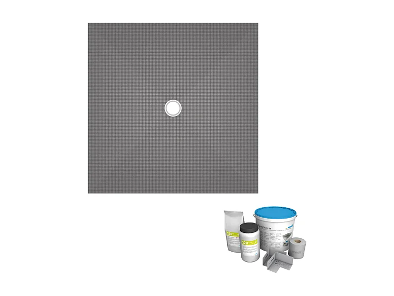 Receveur de douche à carreler 120 x 120 WEDI Fundo Primo carré écoulement centrée + kit d'étancheité