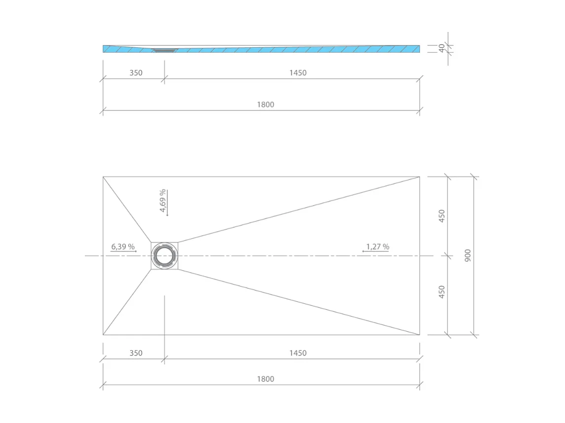 Receveur de douche à carreler 120 x 90 WEDI Fundo Primo rectangle écoulement excentré + kit d'étancheité