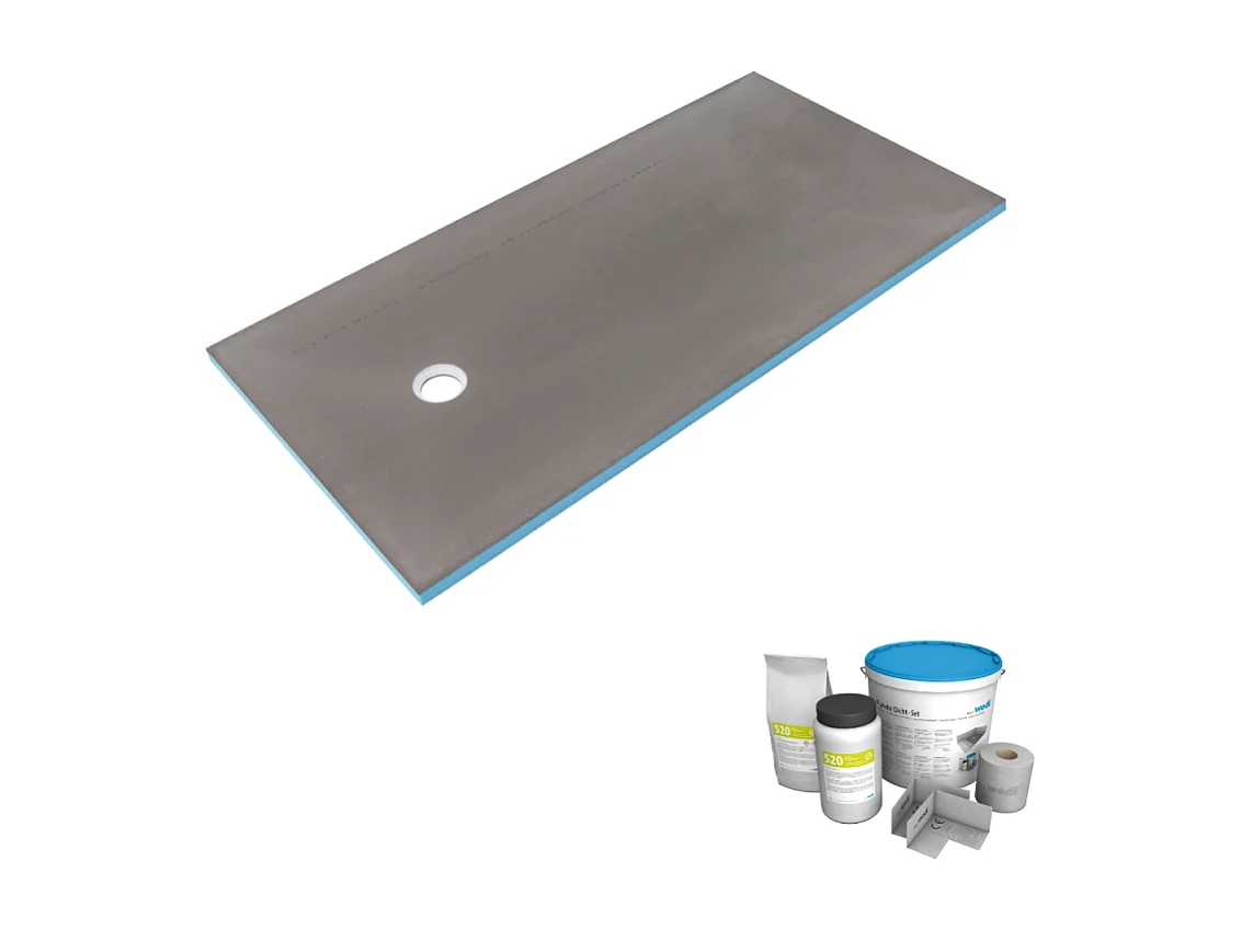 Receveur de douche à carreler 180 x 90 WEDI Fundo Primo rectangle écoulement excentré + kit d'étancheité