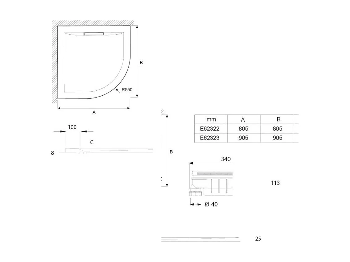 Pack receveur de douche 90 x 90 JACOB DELAFON Flight Pure quart de rond blanc + Kit d'étanchéité WEDI + Pieds