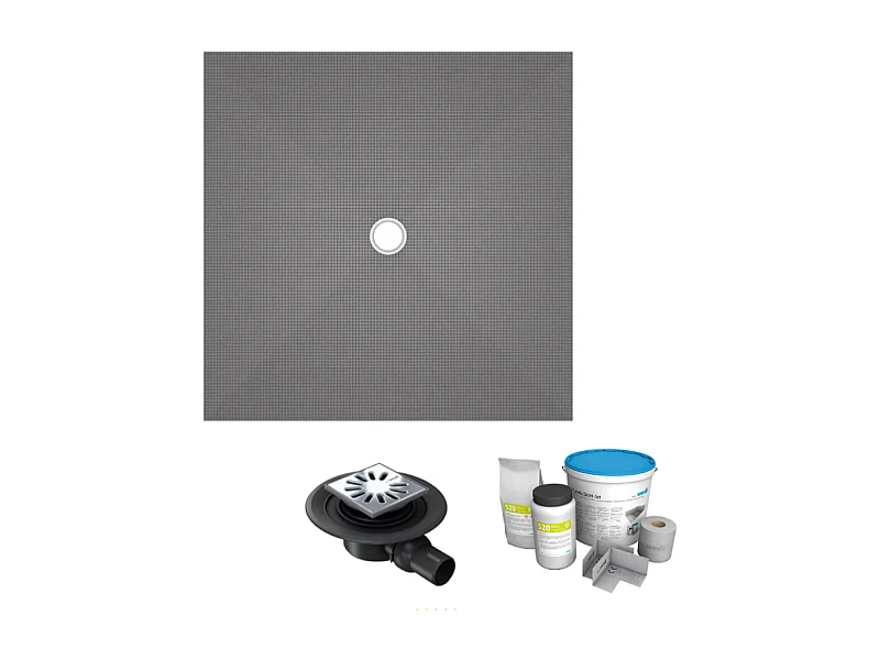 Receveur de douche à carreler 100 x 100 WEDI Fundo Primo carré écoulement centrée + bonde horizontale + kit d'étancheité