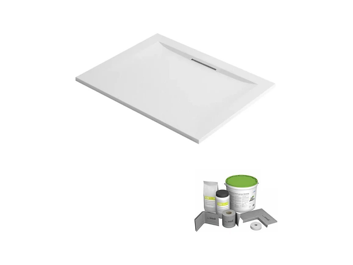 Pack receveur de douche 120 x 80 JACOB DELAFON Flight Pure rectangle blanc + Kit d'étanchéité WEDI + Pieds