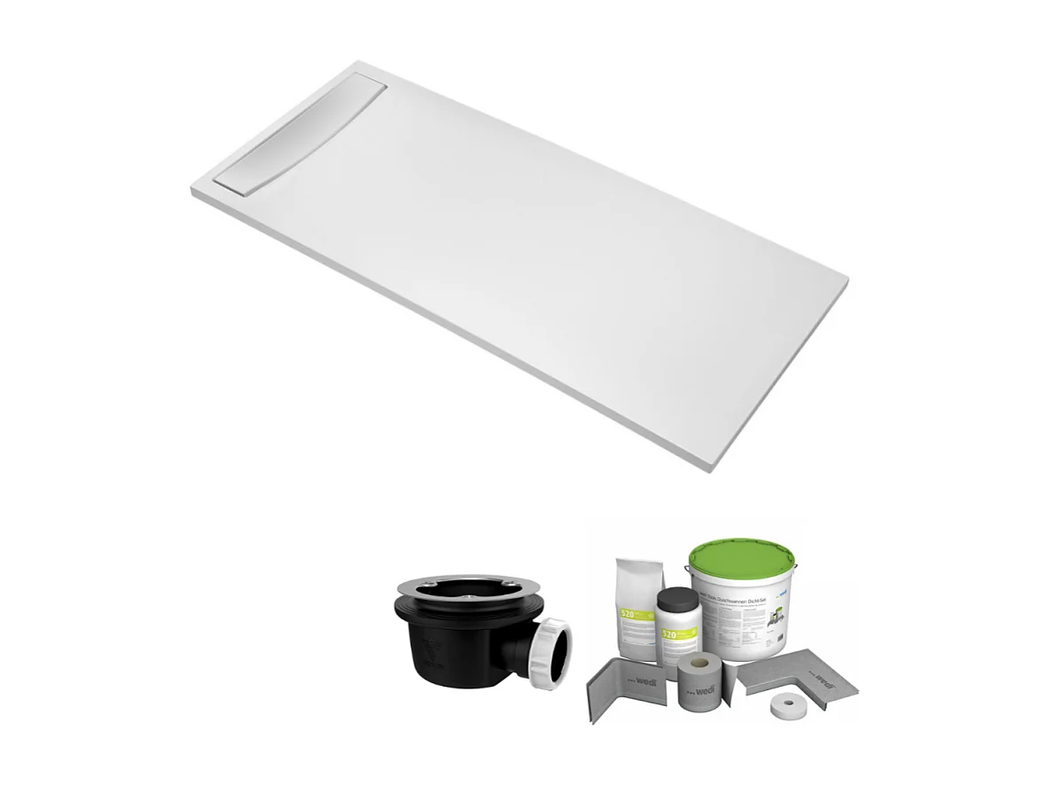 Pack receveur de douche antidérapant 100 x 80 JACOB DELAFON Flight Neus rectangle blanc+Kit d'étanchéité WEDI + Bonde + Capot