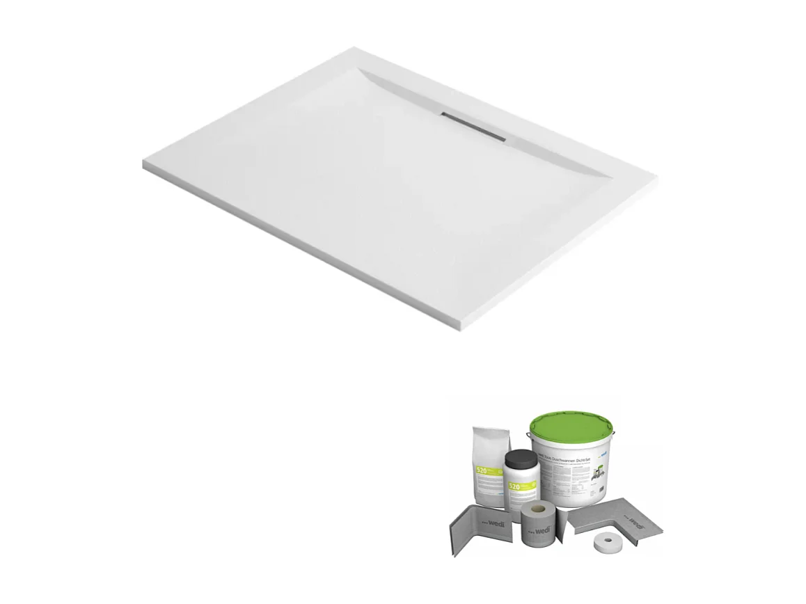 Pack receveur de douche antidérapant 120 x 80 JACOB DELAFON Flight Pure rectangle blanc + Kit d'étanchéité WEDI + Pieds