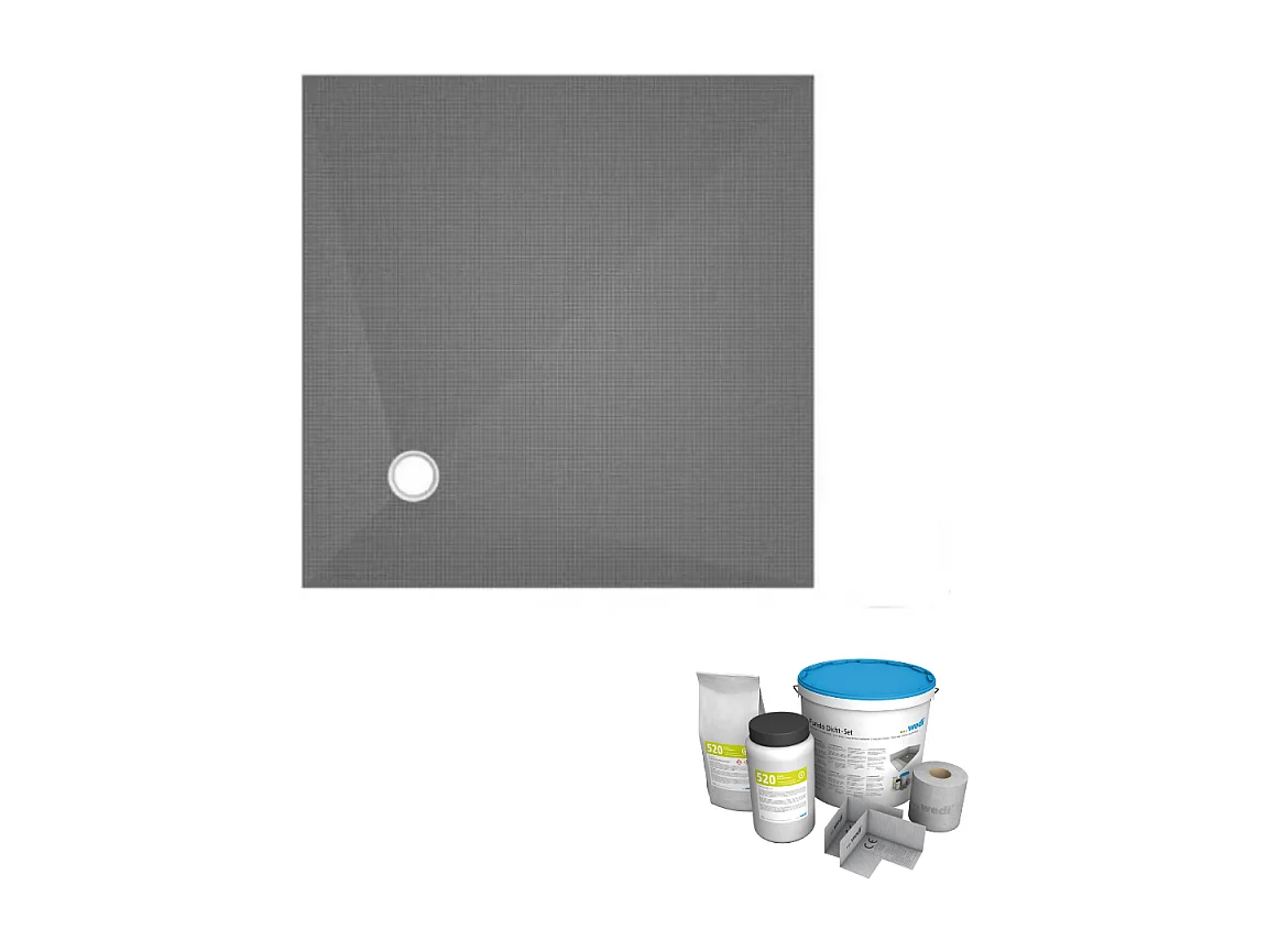 Receveur de douche à carreler 90 x 90 WEDI Fundo Primo carré écoulement excentré + kit d'étancheité