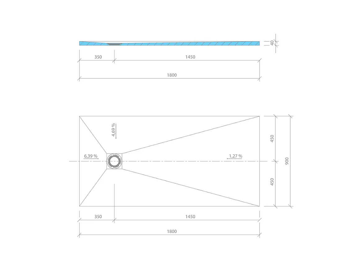 Receveur de douche à carreler 120 x 90 WEDI Fundo Primo rectangle écoulement excentré + bonde horizontale