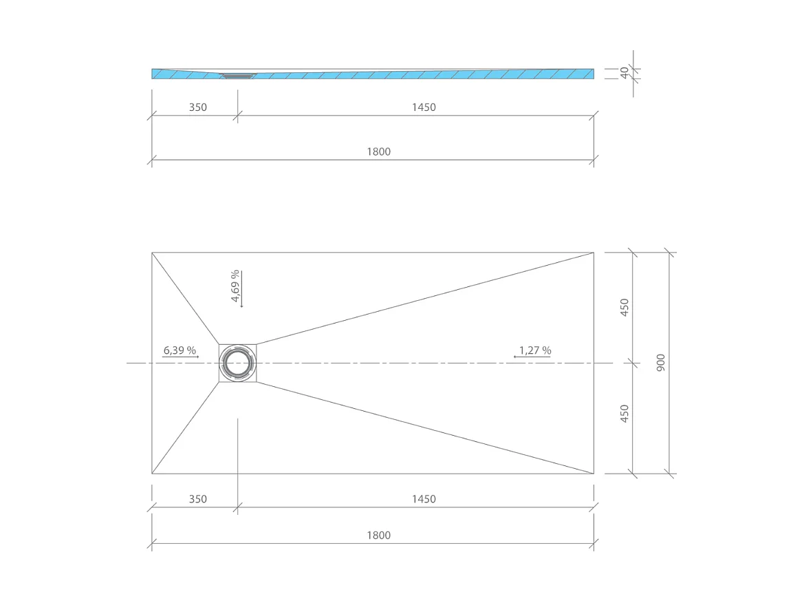 Receveur de douche à carreler 120 x 90 WEDI Fundo Primo rectangle écoulement excentré + bonde horizontale