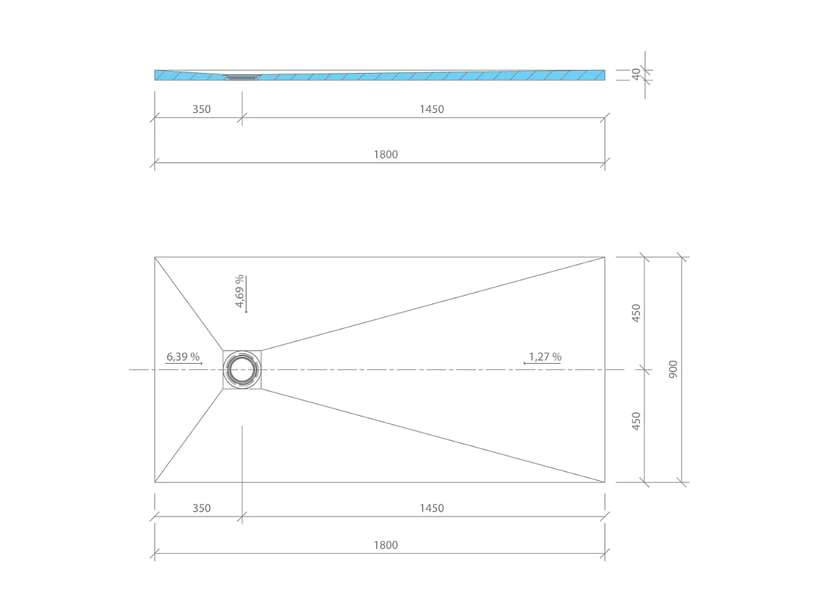 Receveur de douche à carreler 120 x 90 WEDI Fundo Primo rectangle écoulement excentré + bonde horizontale