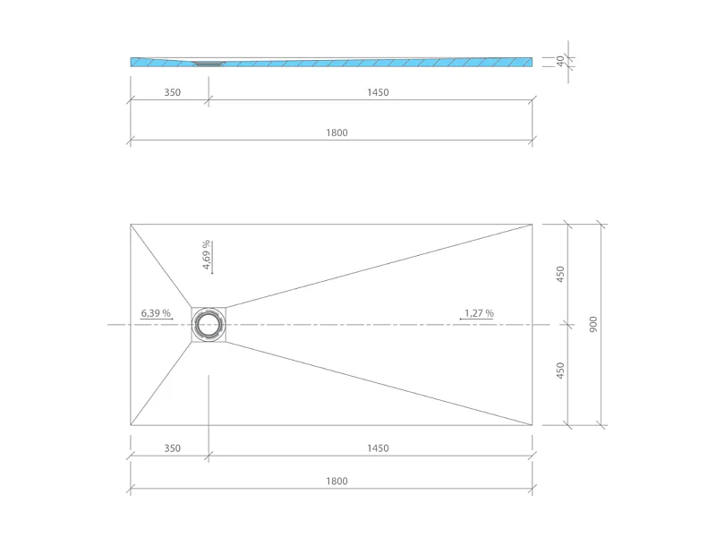 Receveur de douche à carreler 120 x 90 WEDI Fundo Primo rectangle écoulement excentré + bonde horizontale