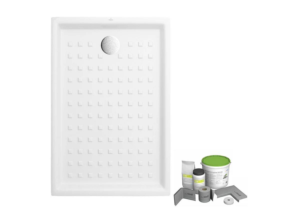 Pack receveur de douche 120 x 90 VILLEROY ET BOCH O Novo rectangle blanc + Kit d'étanchéité WEDI