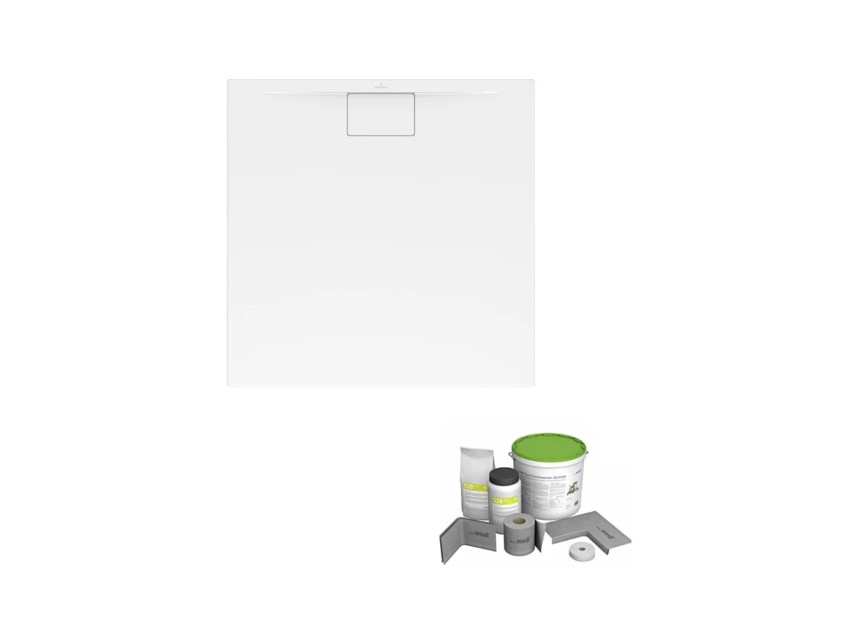 Pack receveur de douche antidérapant 90 x 80 VILLEROY ET BOCH Architectura Metalrim rectangle blanc + Kit d'étanchéité WEDI