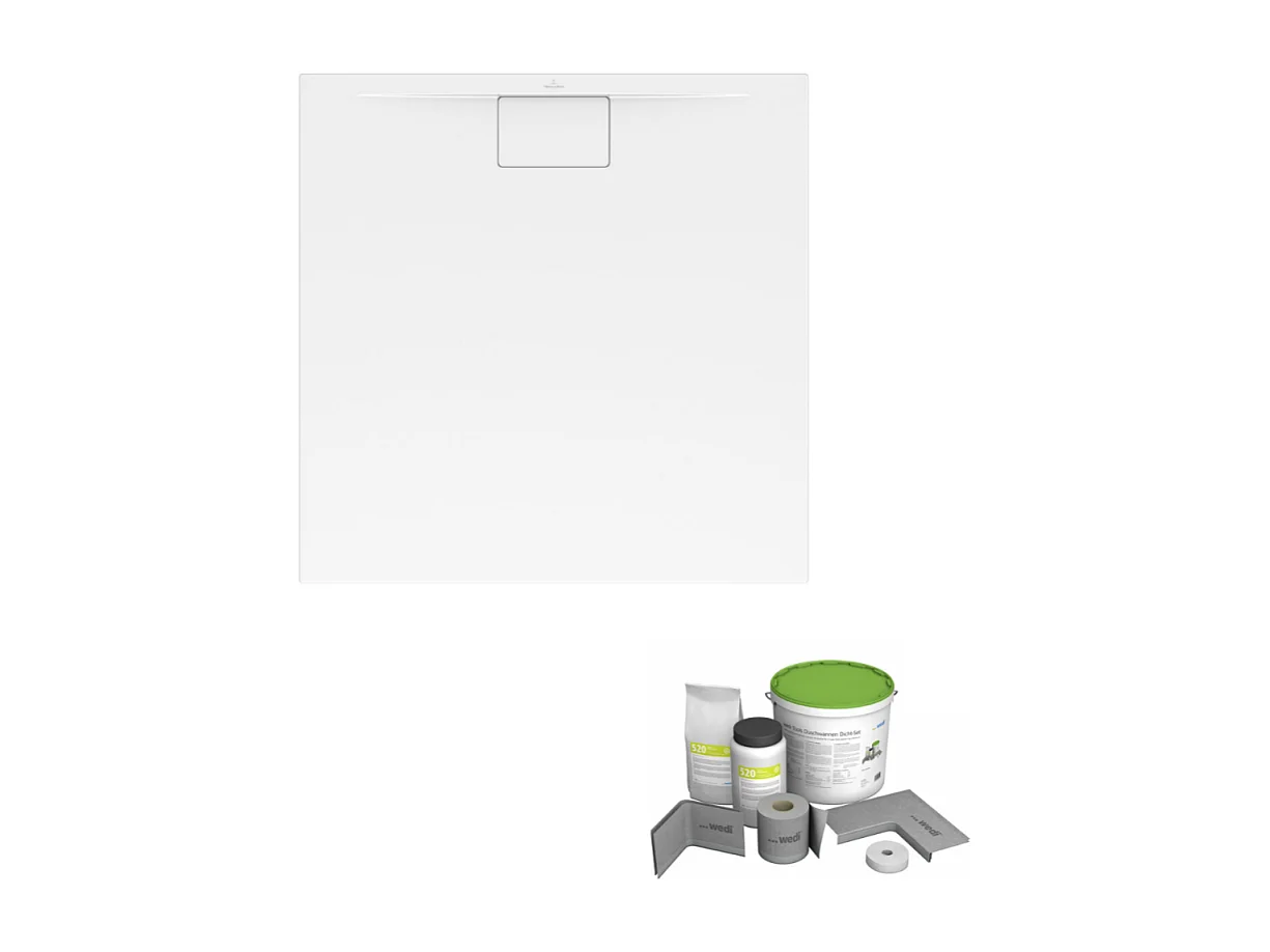 Pack receveur de douche antidérapant 90 x 80 VILLEROY ET BOCH Architectura Metalrim rectangle blanc + Kit d'étanchéité WEDI