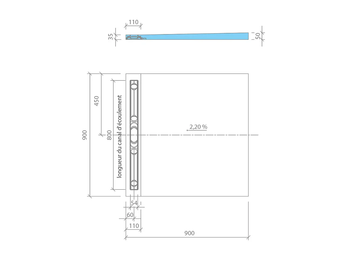 Receveur de douche à carreler 90 x 90 cm WEDI Fundo Riolito Neo écoulement vertical + barrette de finition 70 cm + colle 320