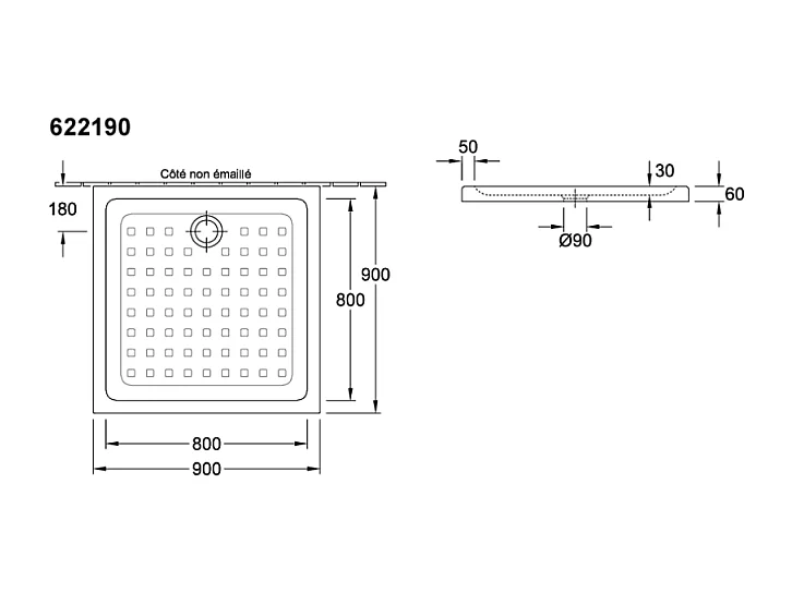 Pack receveur de douche 90 x 90 VILLEROY ET BOCH O Novo carré blanc + Kit d'étanchéité WEDI