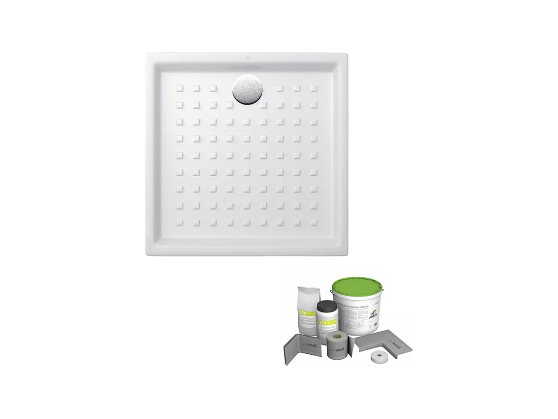 Pack receveur de douche 90 x 90 VILLEROY ET BOCH O Novo carré blanc + Kit d'étanchéité WEDI