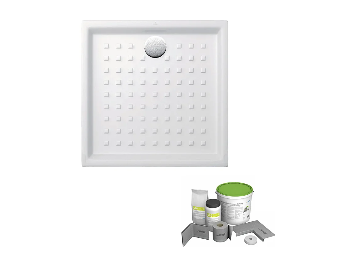 Pack receveur de douche 90 x 90 VILLEROY ET BOCH O Novo carré blanc + Kit d'étanchéité WEDI