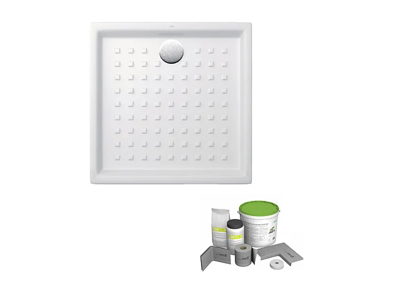 Pack receveur de douche 90 x 90 VILLEROY ET BOCH O Novo carré blanc + Kit d'étanchéité WEDI