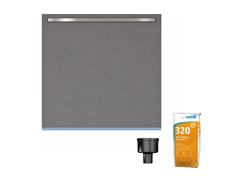 Receveur de douche à carreler 120 x 120 cm WEDI Fundo Riolito Neo + bonde verticale + barrette de finition + colle 320