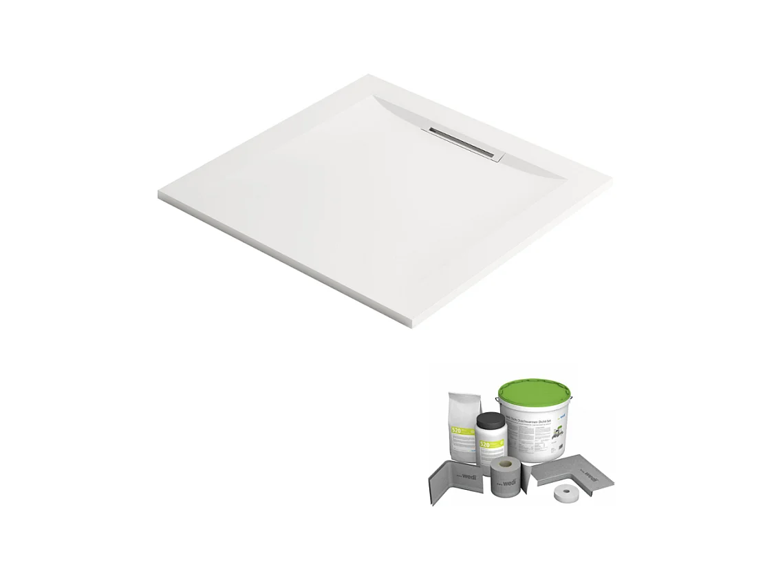 Pack receveur de douche antidérapant 80 x 80 JACOB DELAFON Flight Pure carré blanc + Kit d'étanchéité WEDI + Pieds