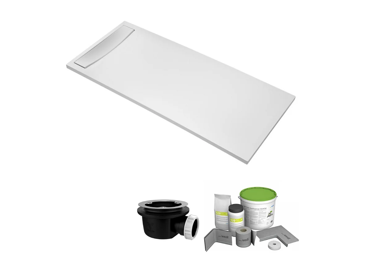 Pack receveur de douche antidérapant 120 x 80 JACOB DELAFON Flight Neus rectangle blanc+Kit d'étanchéité WEDI + Bonde + Capot